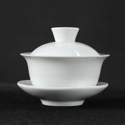 Hand painted lotus white porcelain gaiwan tea set dining room