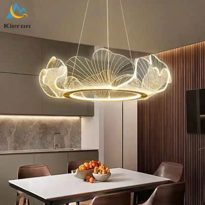 Modern gold lotus leaf acrylic pendant light dining room