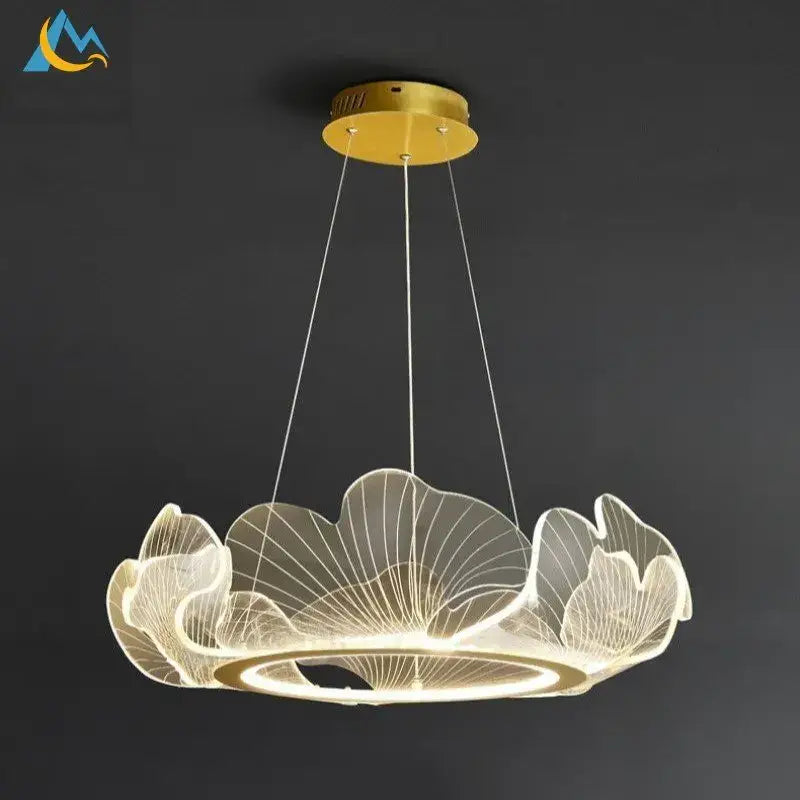Modern gold lotus leaf acrylic pendant light dining room