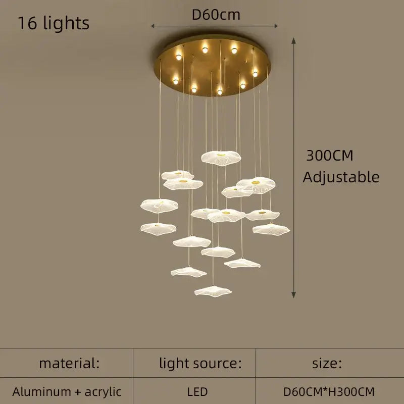 Modern gold lotus leaf pendant light dining room chandelier