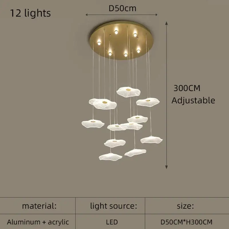 Modern gold lotus leaf pendant light dining room chandelier