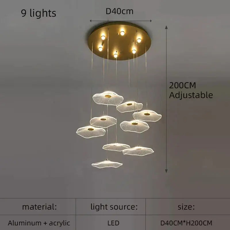 Modern gold lotus leaf pendant light dining room chandelier