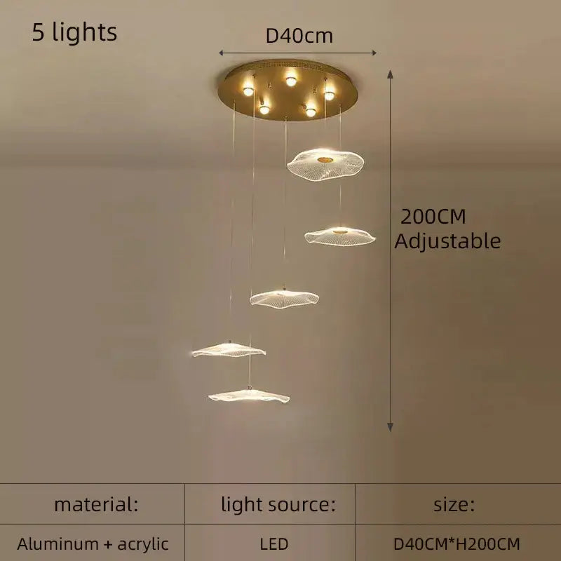 Modern gold lotus leaf pendant light dining room chandelier