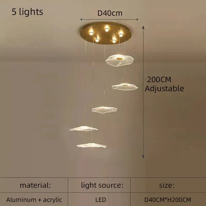 Modern gold lotus leaf pendant light dining room chandelier