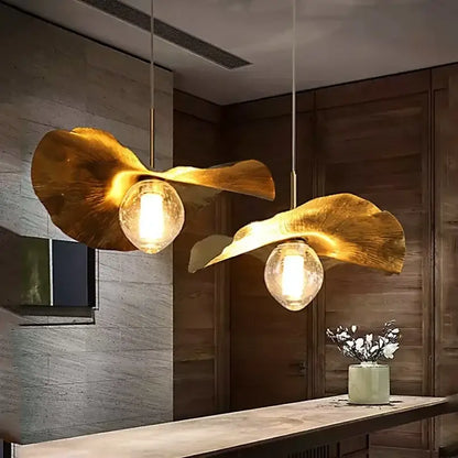 Minimalist lotus leaf brass pendant lamp for dining room