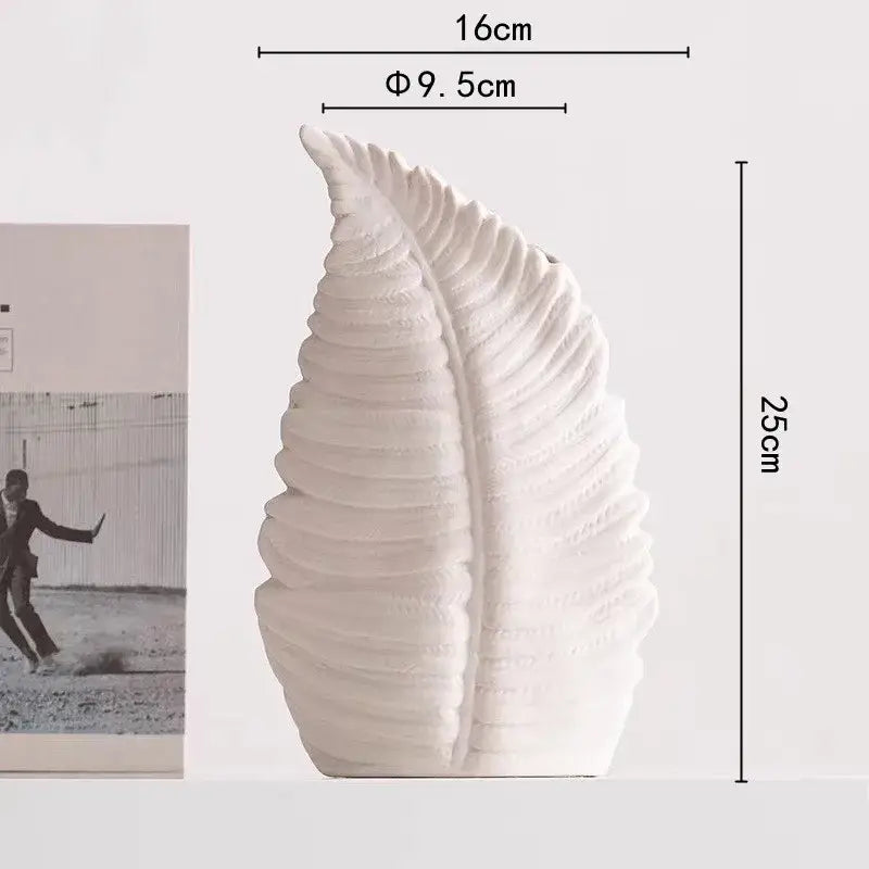 White scallop leaf ceramic vase living room floral decor