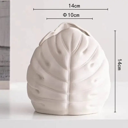 White scallop leaf ceramic vase living room floral decor