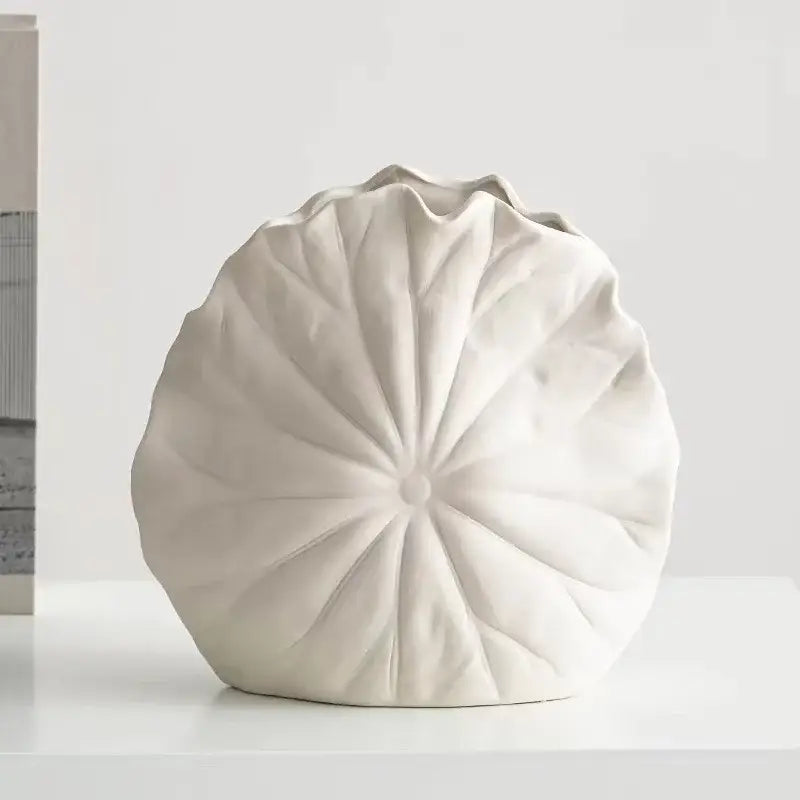 White scallop leaf ceramic vase living room floral decor