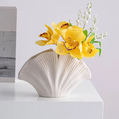 White scallop leaf ceramic vase living room floral decor