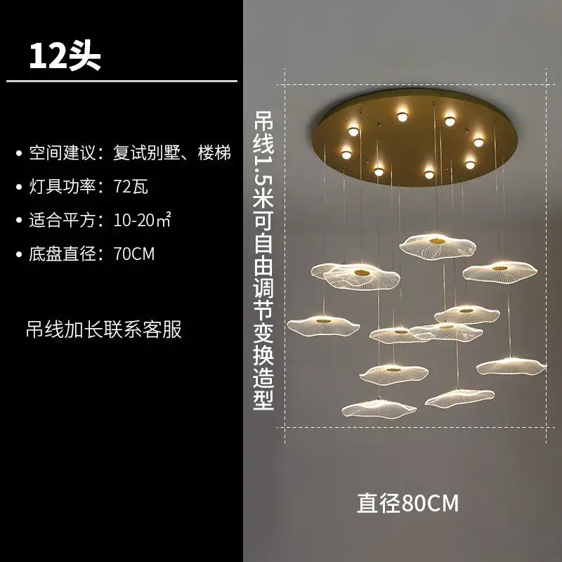 Modern white and gold lotus leaf chandelier living room pendant light