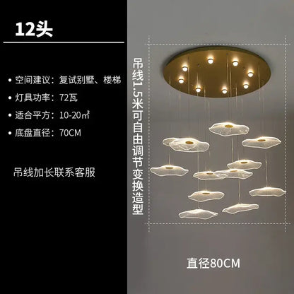 Modern white and gold lotus leaf chandelier living room pendant light