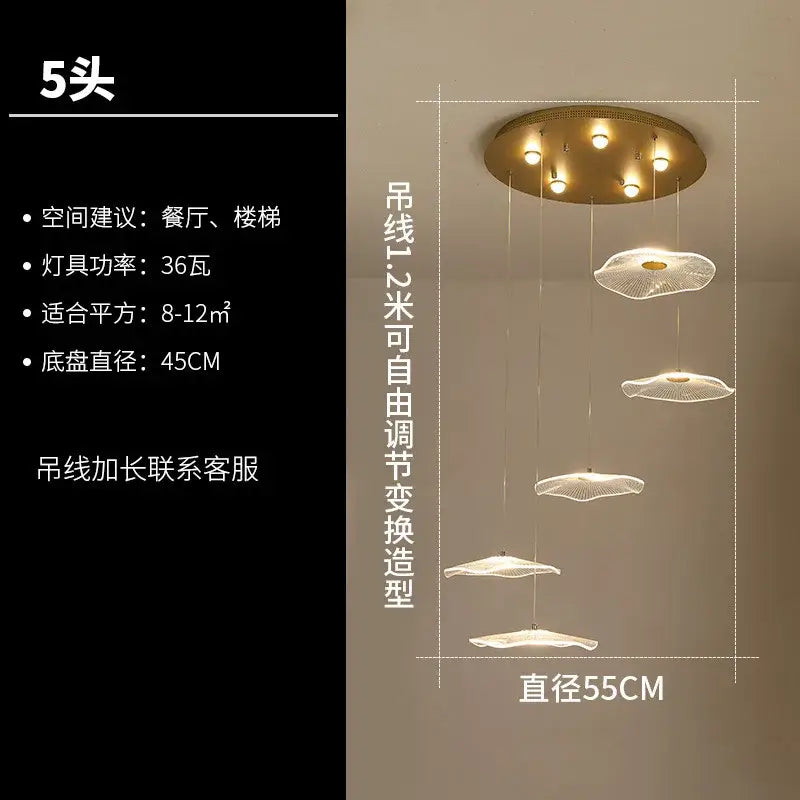 Modern white and gold lotus leaf chandelier living room pendant light