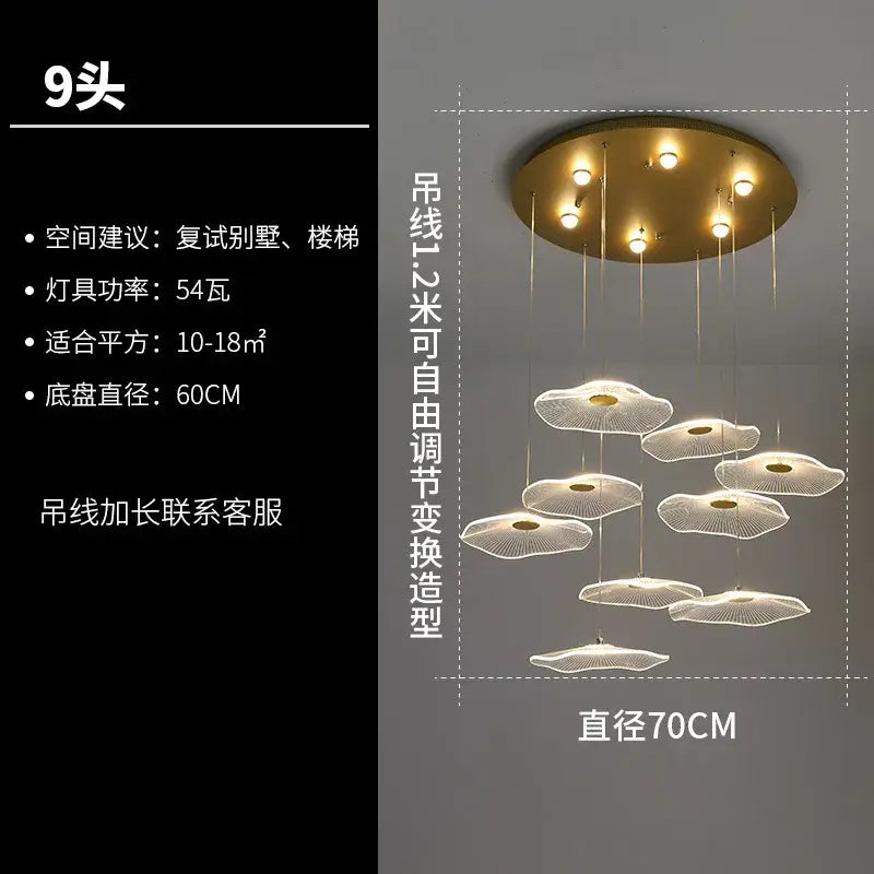Modern white and gold lotus leaf chandelier living room pendant light