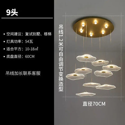 Modern white and gold lotus leaf chandelier living room pendant light