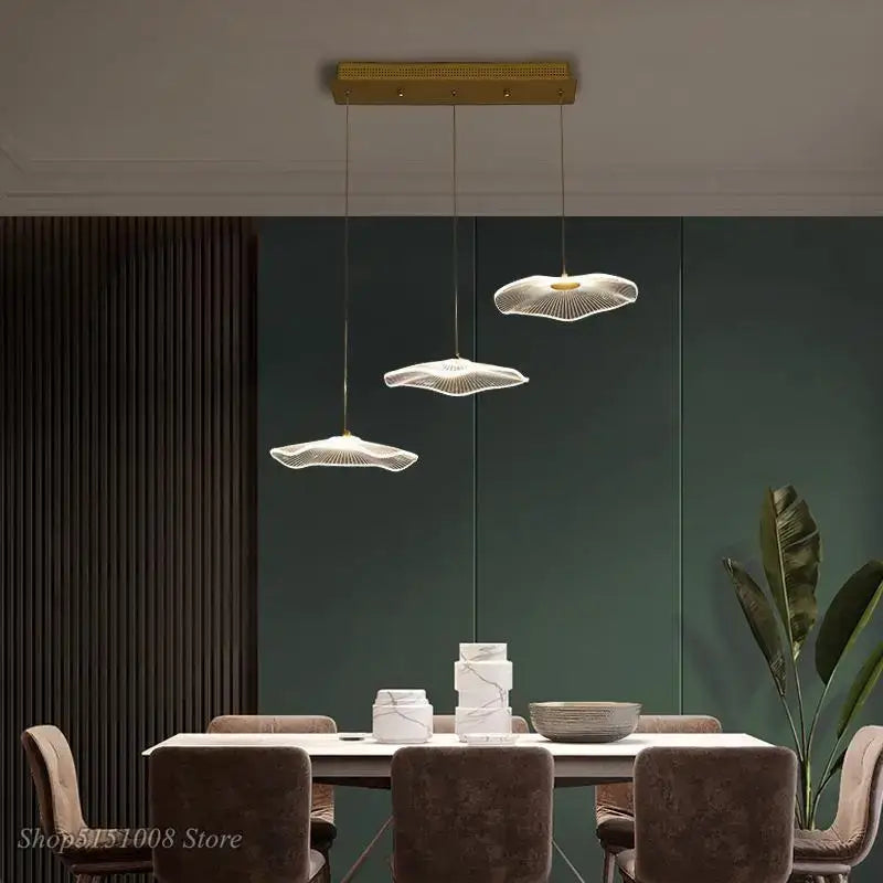Modern white and gold lotus leaf chandelier living room pendant light