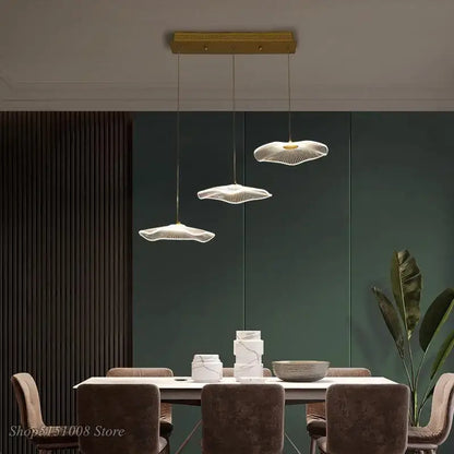 Modern white and gold lotus leaf chandelier living room pendant light