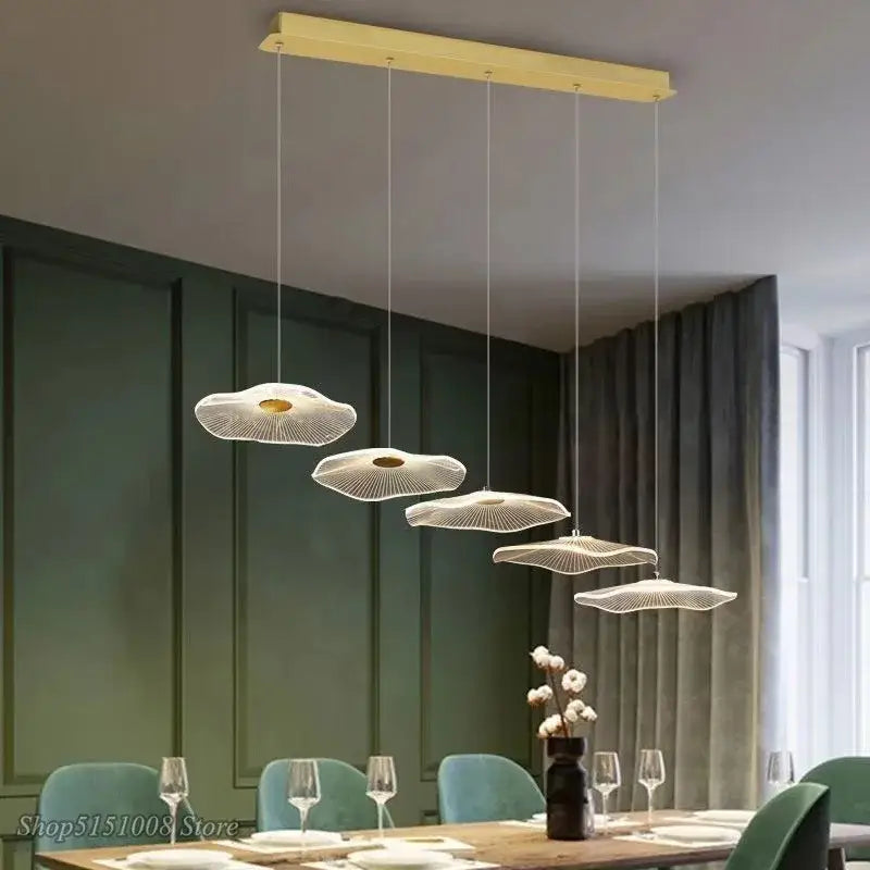 Modern white and gold lotus leaf chandelier living room pendant light