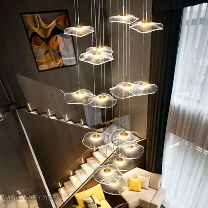 Modern white and gold lotus leaf chandelier living room pendant light