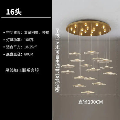 Modern white and gold lotus leaf chandelier living room pendant light