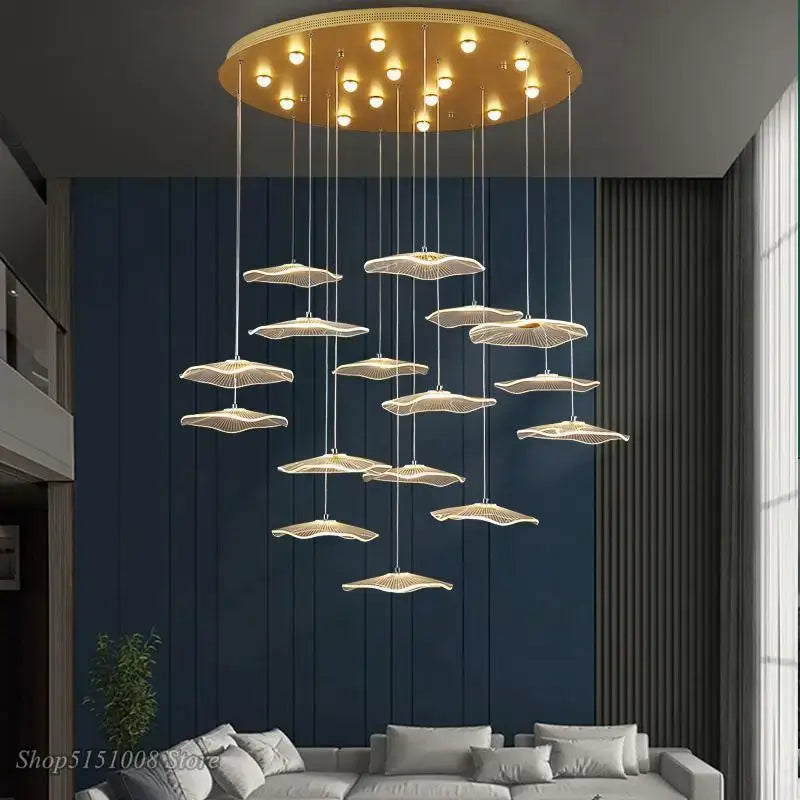 Modern white and gold lotus leaf chandelier living room pendant light