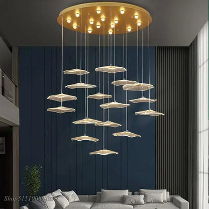 Modern white and gold lotus leaf chandelier living room pendant light