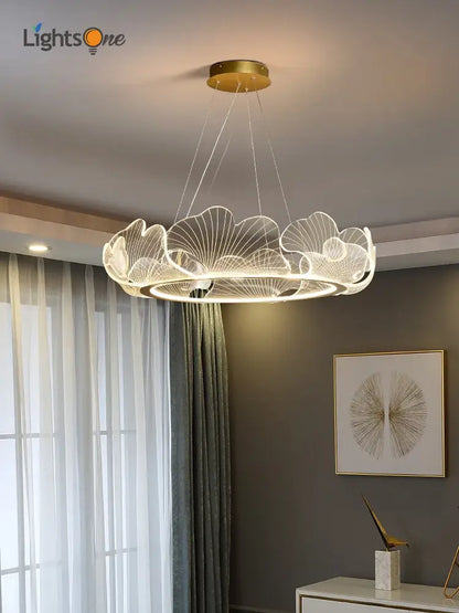 Modern gold lotus leaf chandelier living room pendant light