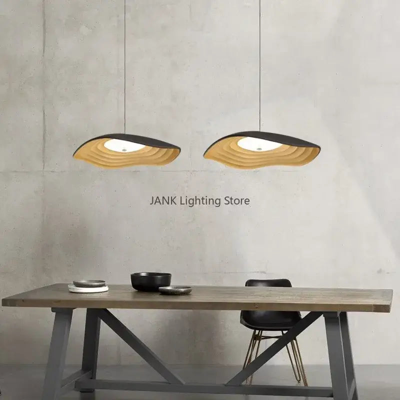 Modern wood & black lotus leaf chandelier dining room pendant light