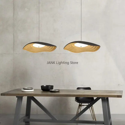 Modern wood & black lotus leaf chandelier dining room pendant light