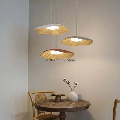 Modern wood & black lotus leaf chandelier dining room pendant light