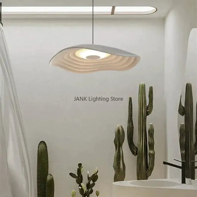 Modern wood & black lotus leaf chandelier dining room pendant light