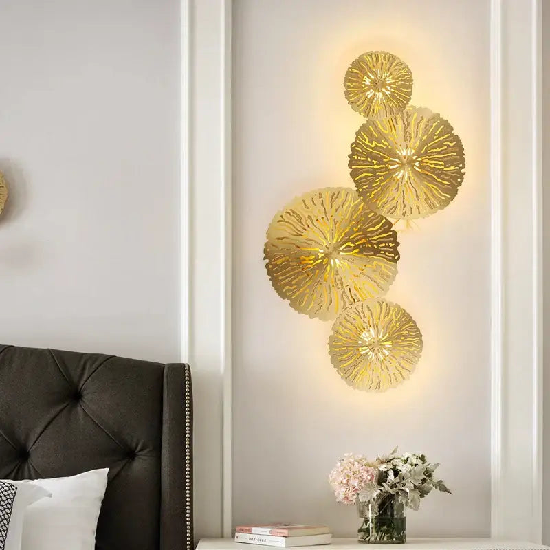 lotus leaf golden copper wall lamp bedroom art light