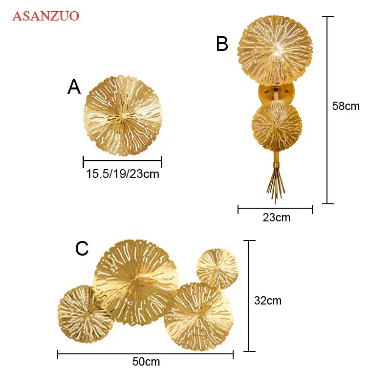 lotus leaf golden copper wall lamp bedroom art light