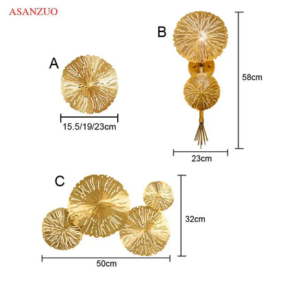 lotus leaf golden copper wall lamp bedroom art light