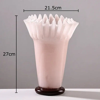 Blush pink lotus leaf edge ceramic vase living room decor