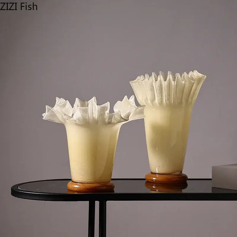 Blush pink lotus leaf edge ceramic vase living room decor