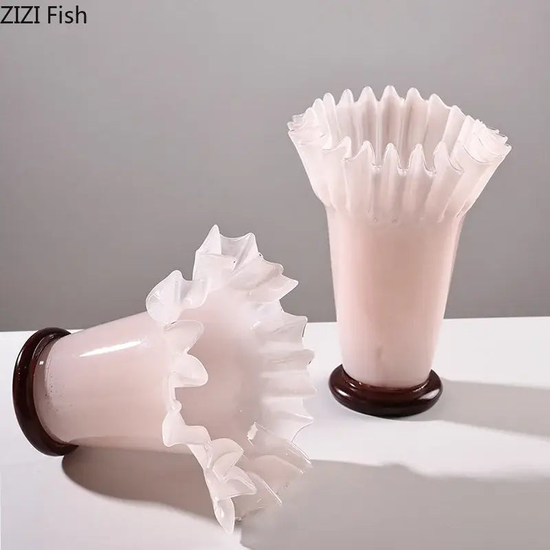 Blush pink lotus leaf edge ceramic vase living room decor