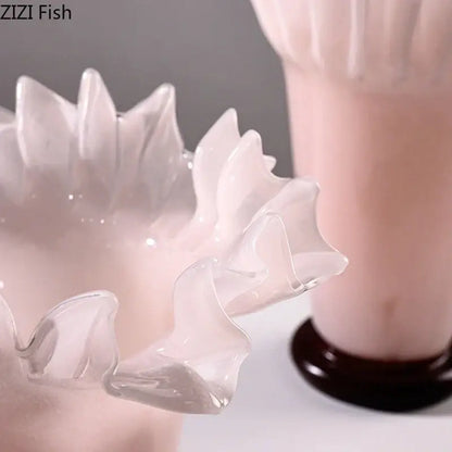 Blush pink lotus leaf edge ceramic vase living room decor