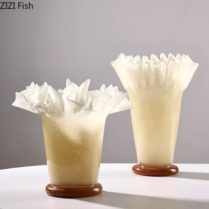 Blush pink lotus leaf edge ceramic vase living room decor