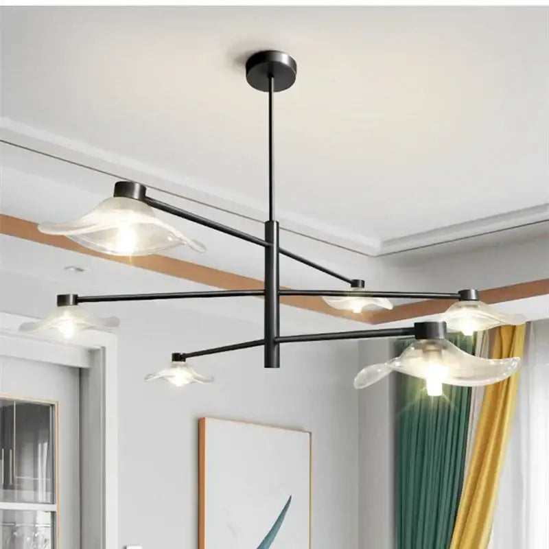 Modern black lotus leaf glass ceiling chandelier for living room