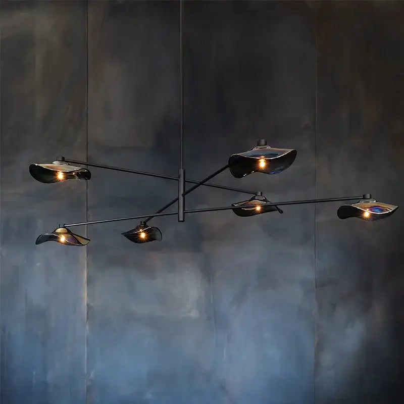 Modern black lotus leaf glass ceiling chandelier for living room