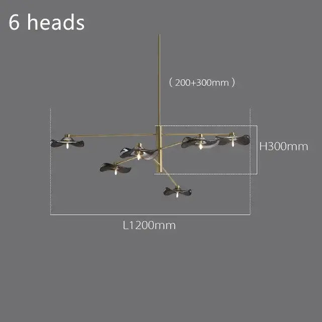 Modern black lotus leaf glass ceiling chandelier for living room