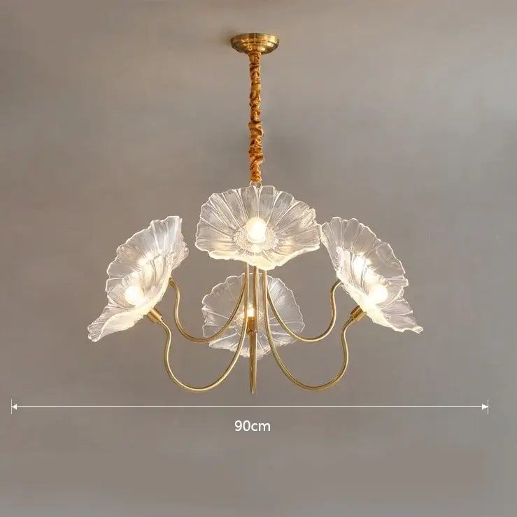 Elegant pink lotus leaf glass ceiling chandelier for living room