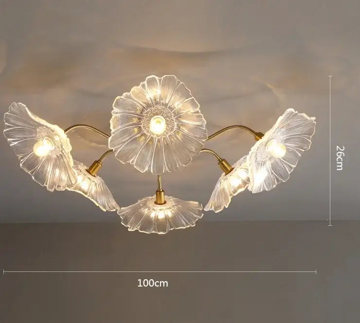 Elegant pink lotus leaf glass ceiling chandelier for living room