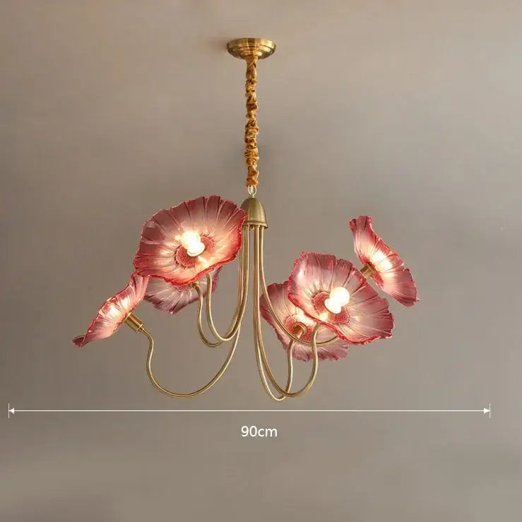 Elegant pink lotus leaf glass ceiling chandelier for living room