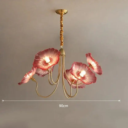 Elegant pink lotus leaf glass ceiling chandelier for living room