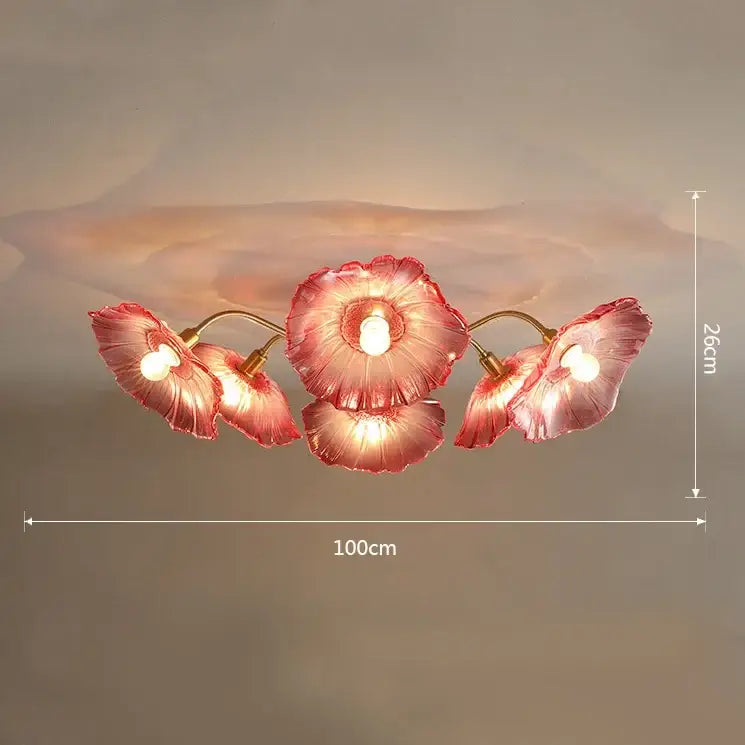 Elegant pink lotus leaf glass ceiling chandelier for living room