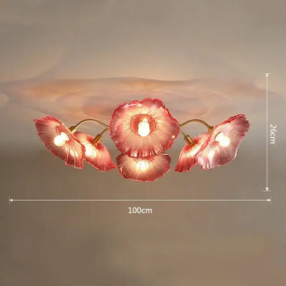 Elegant pink lotus leaf glass ceiling chandelier for living room
