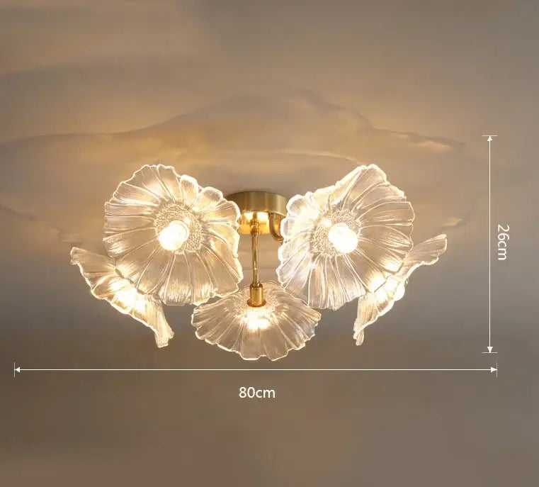 Elegant pink lotus leaf glass ceiling chandelier for living room