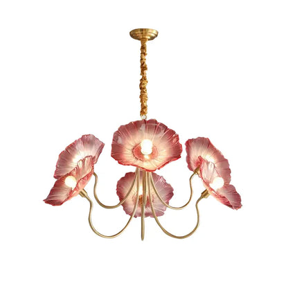 Elegant pink lotus leaf glass ceiling chandelier for living room