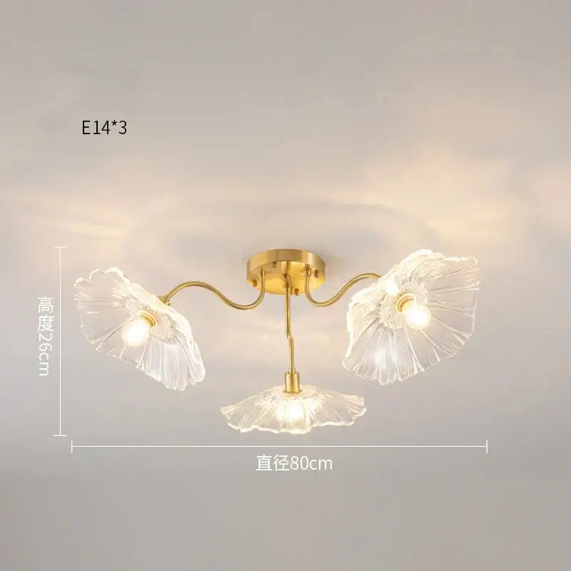 Elegant pink lotus leaf glass ceiling chandelier for living room